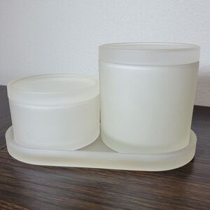 Haven 3 piece Eulo Jar and tray set frosted white glass